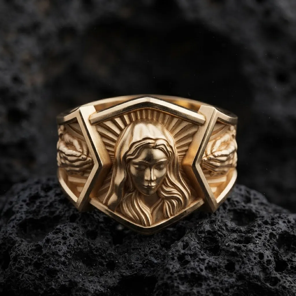 Holy Mary Head Praying Hands Ring 3D print model 3D Print Model .c4d .max .obj .3ds .fbx .stl .blend 