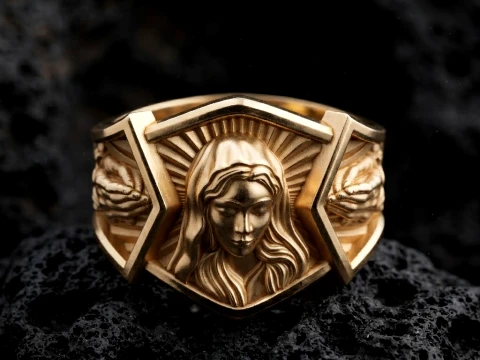 Holy Mary Head Praying Hands Ring 3D print model 3D Print Model
