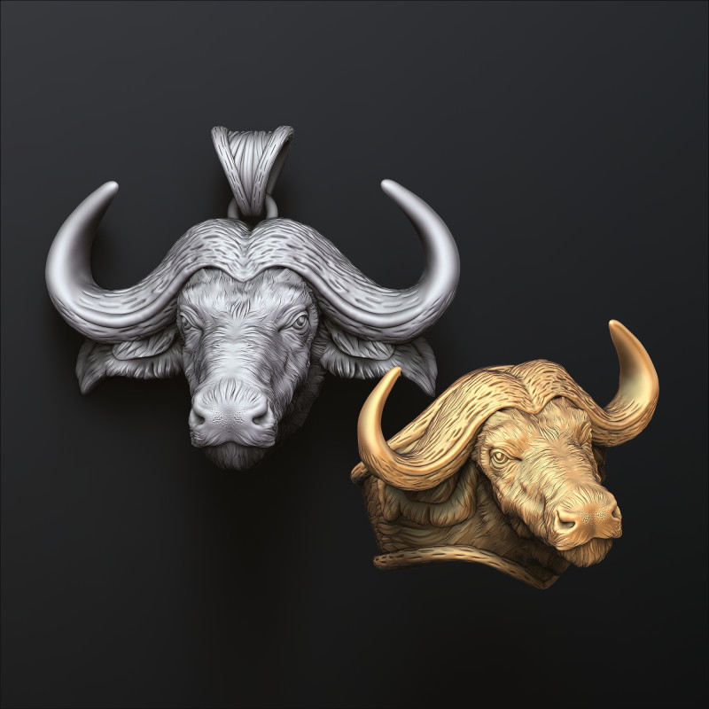 African Buffalo Ring Pendant Collection Pack 3D Print Model .c4d .max .obj .3ds .fbx .stl .blend 