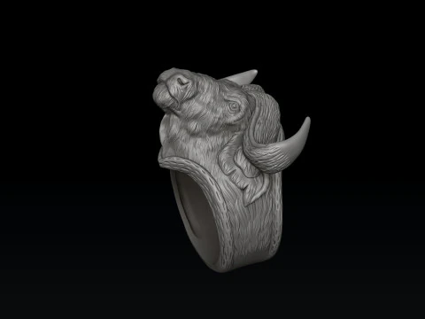African Buffalo Ring Pendant Collection Pack 3D Print Model