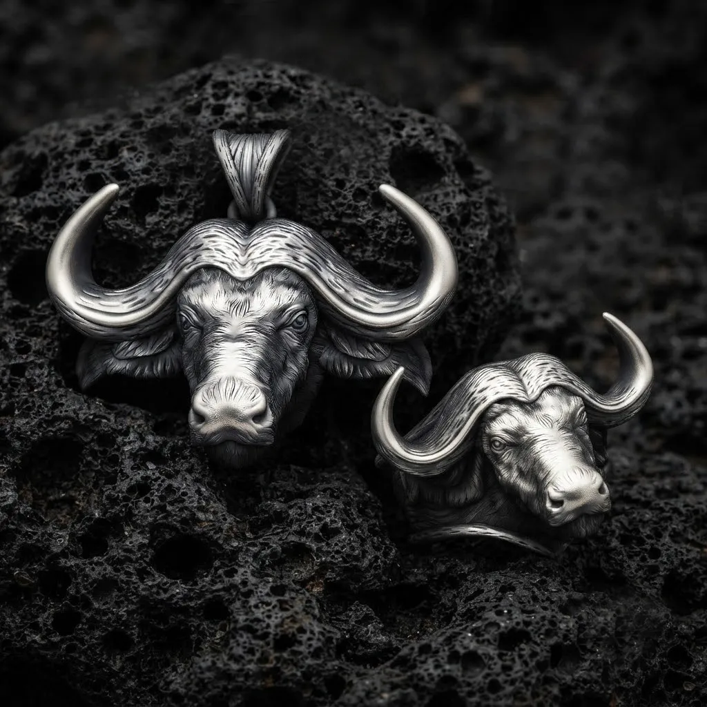 African Buffalo Ring Pendant Collection Pack 3D Print Model .c4d .max .obj .3ds .fbx .stl .blend