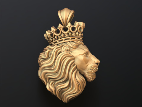 측면 프로필에 크라운이 있는 사자 머리 펜던트 3D 프린트 모델 3D 프린트 모델