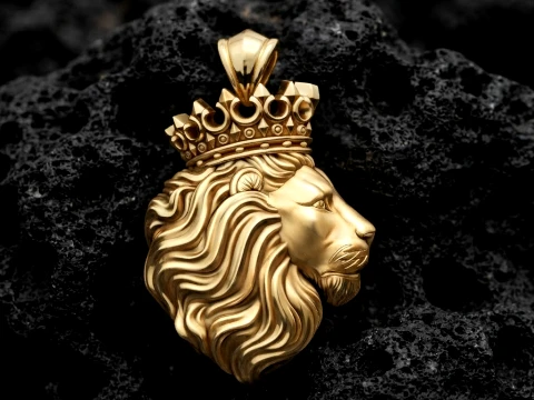 Lion Head Pendant with Crown in Side Profile 3D print model 3D Print Model