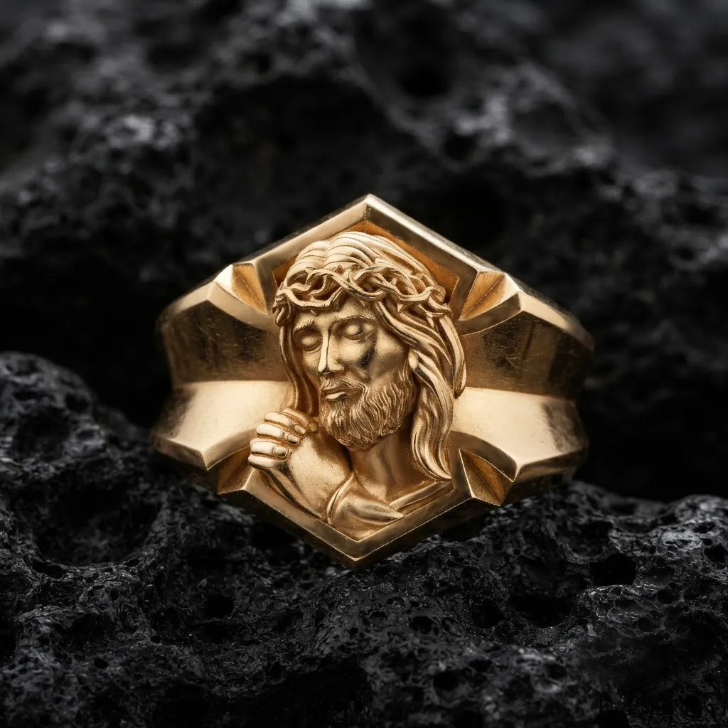 Praying Jesus Cross Ring v2 3D print model 3D Print Model .c4d .max .obj .3ds .fbx .stl .blend 