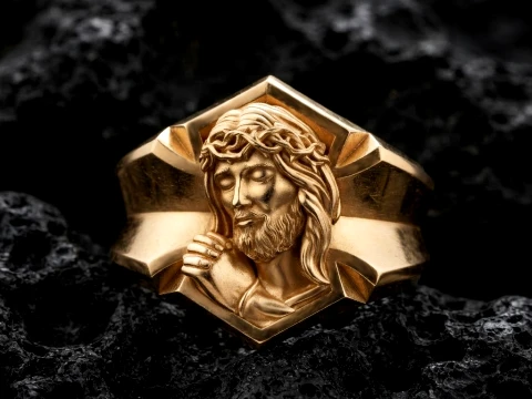 Praying Jesus Cross Ring v2 3D print model 3D Print Model