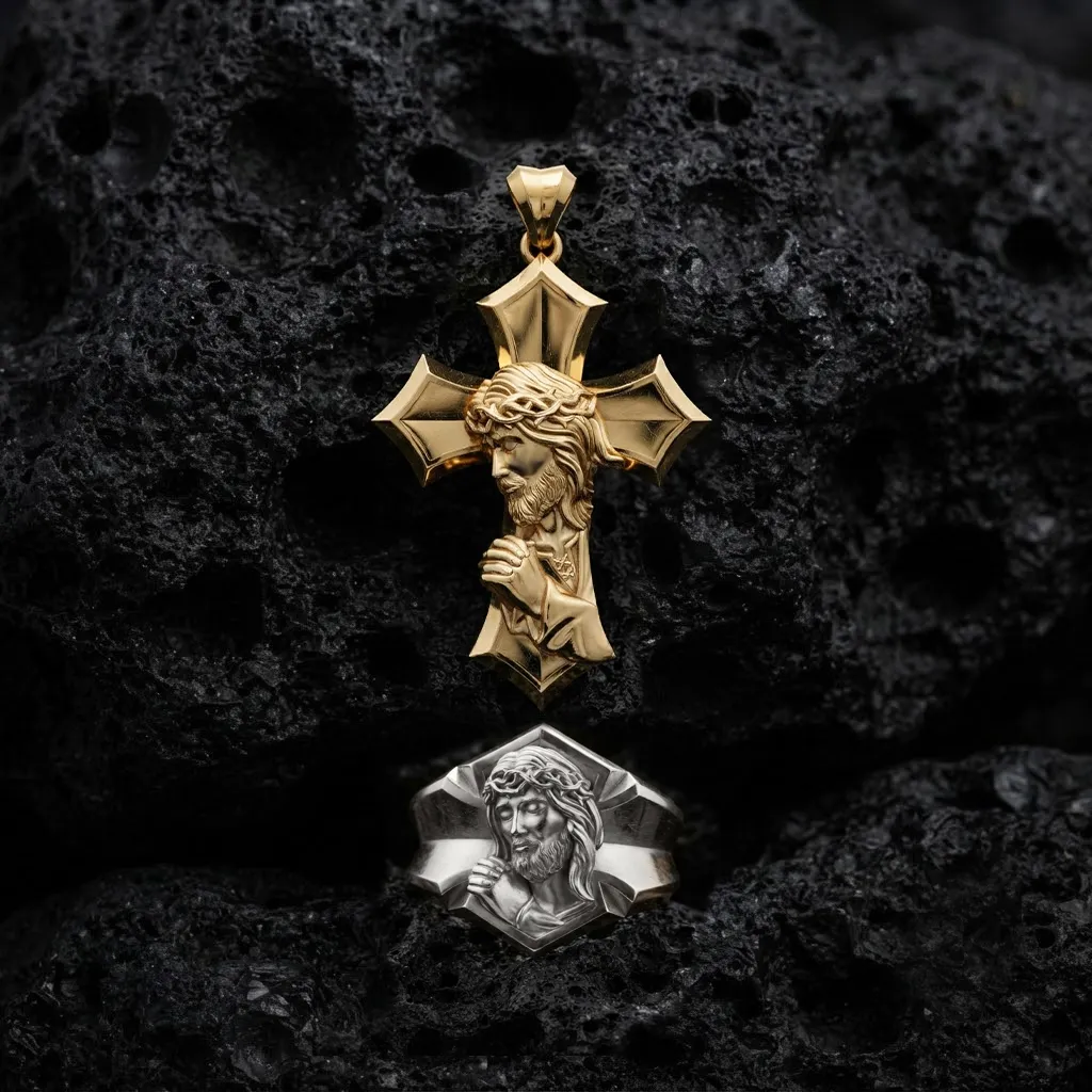 Praying Jesus Cross Pendant Ring v2 Collection Pack 3D Print Model .c4d .max .obj .3ds .fbx .stl .blend