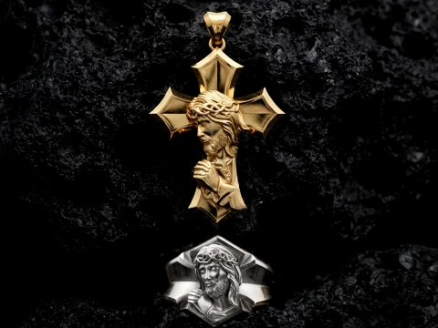 Praying Jesus Cross Pendant Ring v2 Collection Pack 3D Print Model