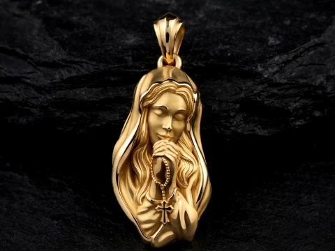 Praying Holy Mary With Rosary Beads Pendant 3D print model 3D Print Model