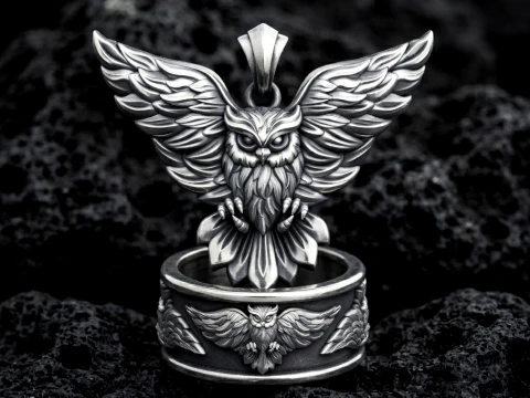 Owl Pendant Ring v3 Collection Pack 3D Print Model