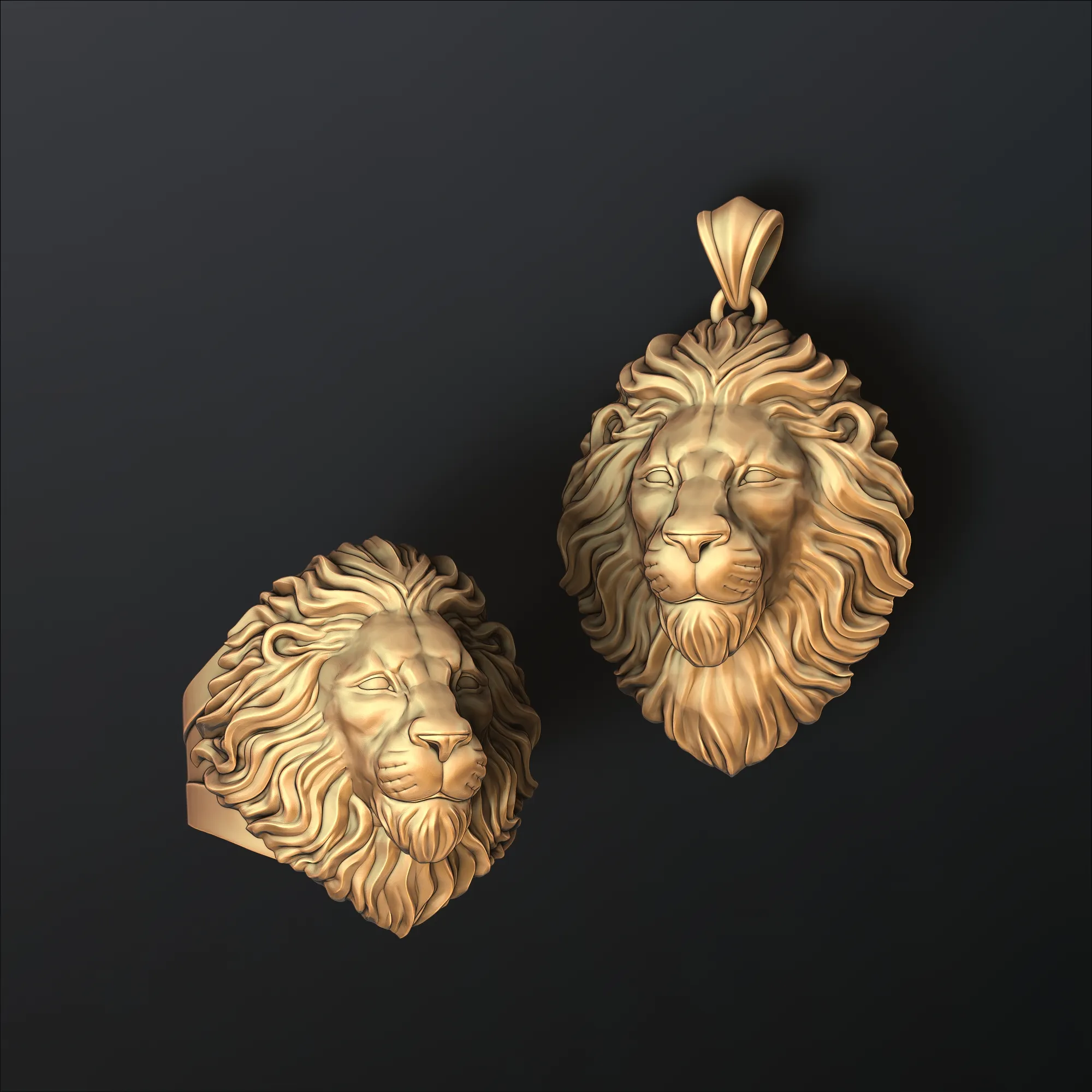 Classic Lion Pendant Ring Pack 3D Print Model .c4d .max .obj .3ds .fbx .stl .blend