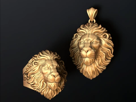 Classic Lion Pendant Ring Pack 3D Print Model