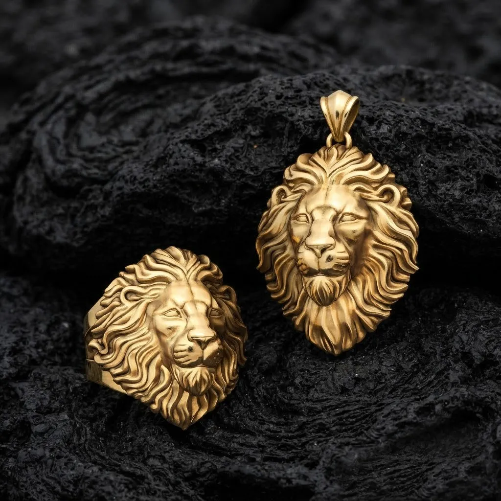 Classic Lion Pendant Ring Pack 3D Print Model .c4d .max .obj .3ds .fbx .stl .blend 
