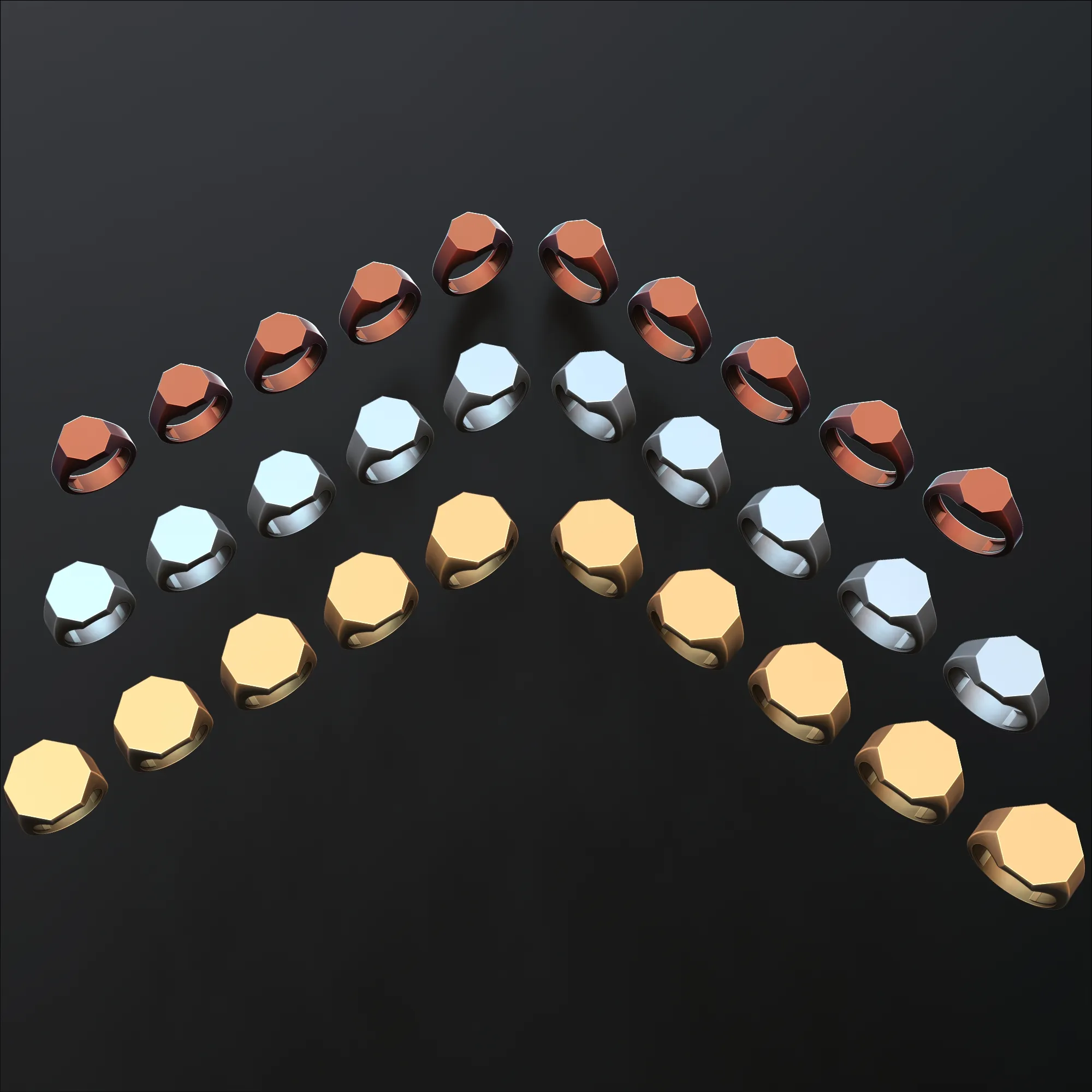 Jewelry Signet Ring v4 S M L Sizes Pack 3D Print Model .c4d .max .obj .3ds .fbx .stl .blend