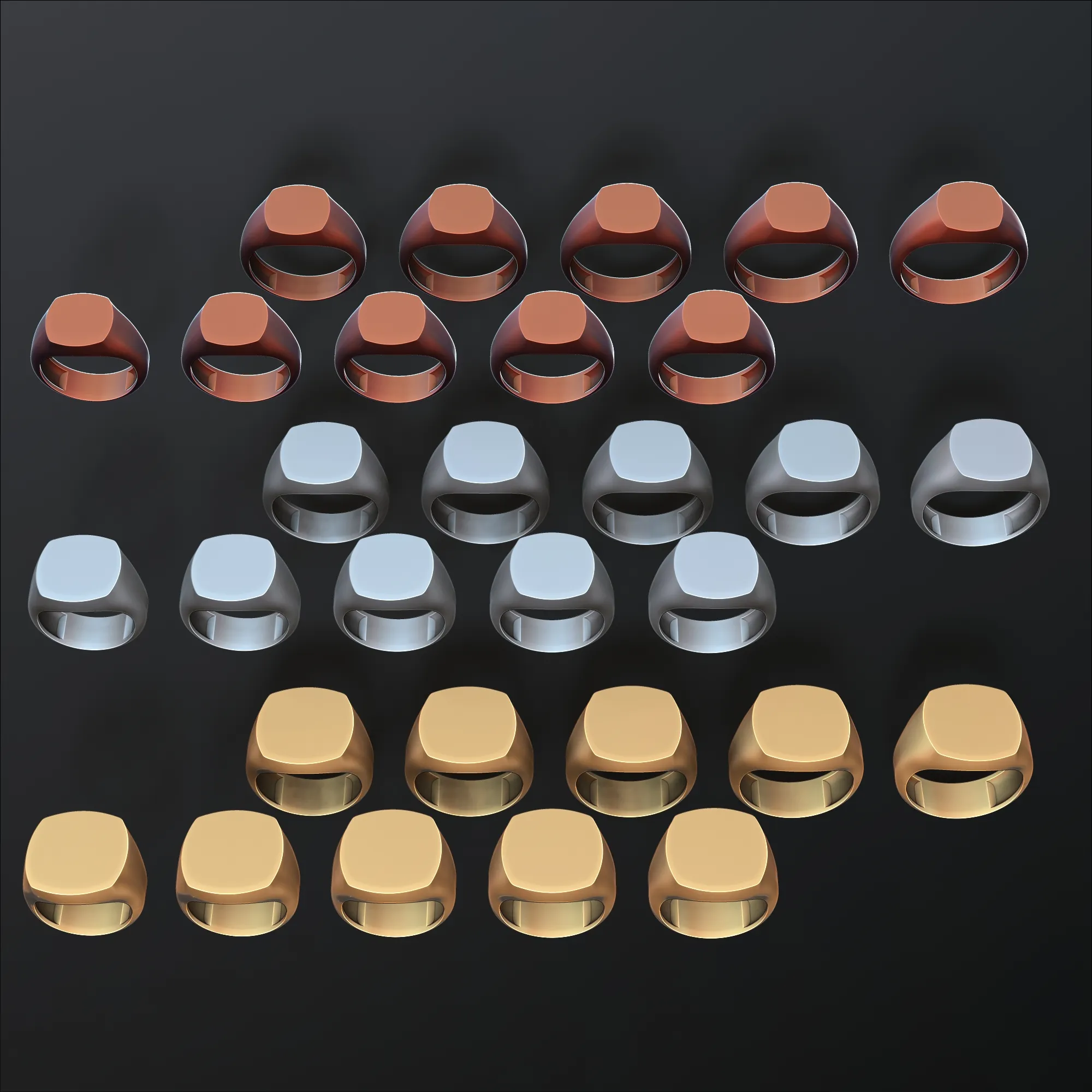 Pacote de tamanhos de anel de sinete de joias v12 S M L Modelo de Impressão 3D .c4d .max .obj .3ds .fbx .stl .blend