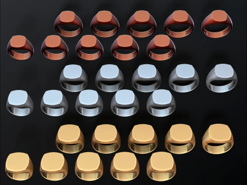 Jewelry Signet Ring v12 S M L Sizes Pack 3D Print Model