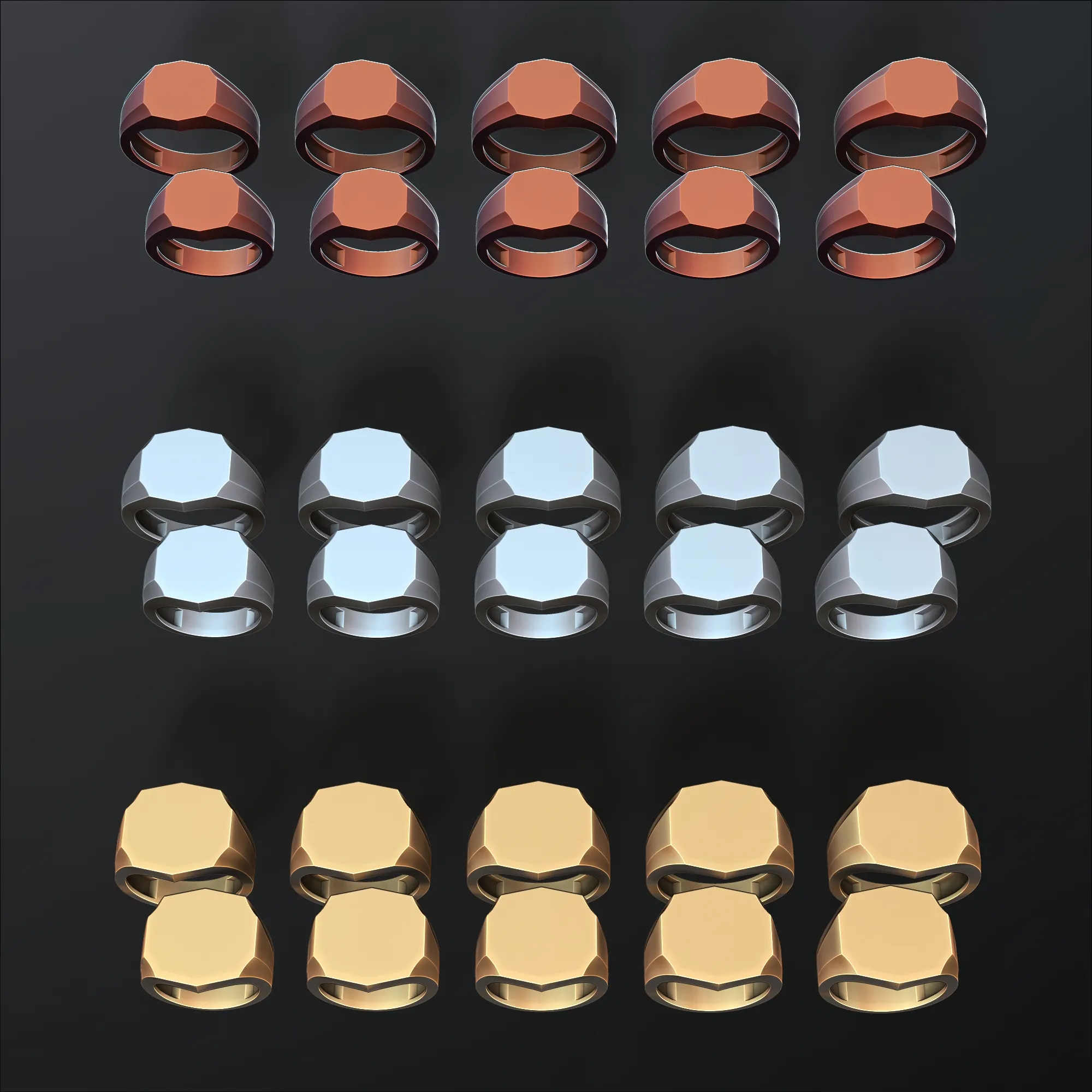 Jewelry Signet Ring v14 S M L Sizes Pack 3D Print Model .c4d .max .obj .3ds .fbx .stl .blend 