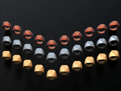Jewelry Signet Ring v17 S M L Sizes Pack 3D Print Model