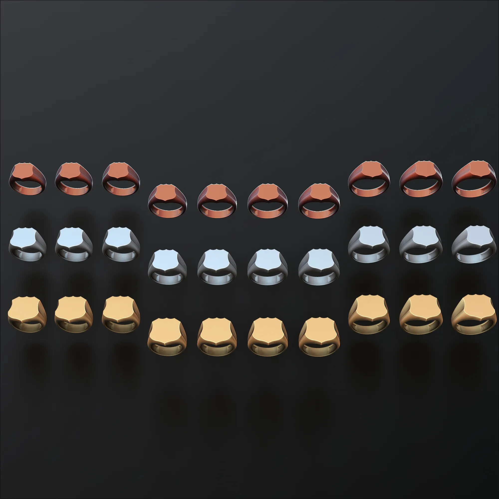 Jewelry Signet Ring v22 S M L Sizes Pack 3D Print Model .c4d .max .obj .3ds .fbx .stl .blend 