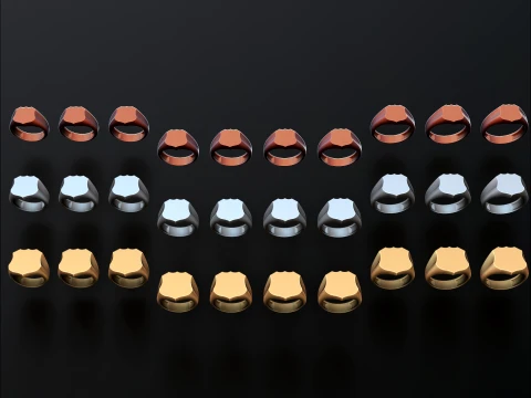 Jewelry Signet Ring v22 S M L Sizes Pack 3D Print Model
