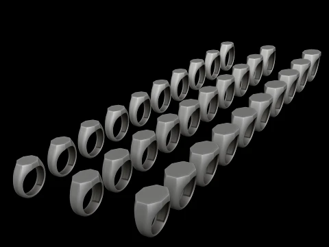 Jewelry Signet Ring v28 S M L Sizes Pack 3D Print Model