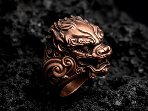 Mod&egrave;le d'impression 3D de l'anneau chinois Foo Dog Lion Dragon Modèles 3D en vedette