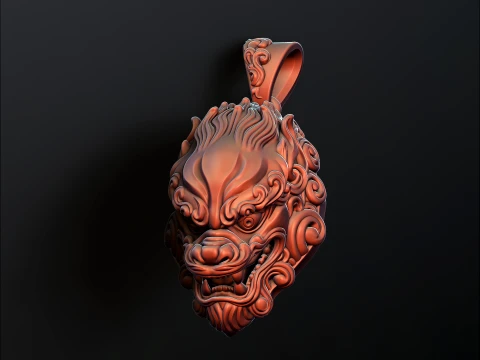 Chinese Foo Dog Lion Dragon Pendant 3D print model 3D Print Model