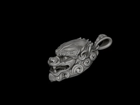 Chinese Foo Dog Lion Dragon Pendant 3D print model 3D Print Model