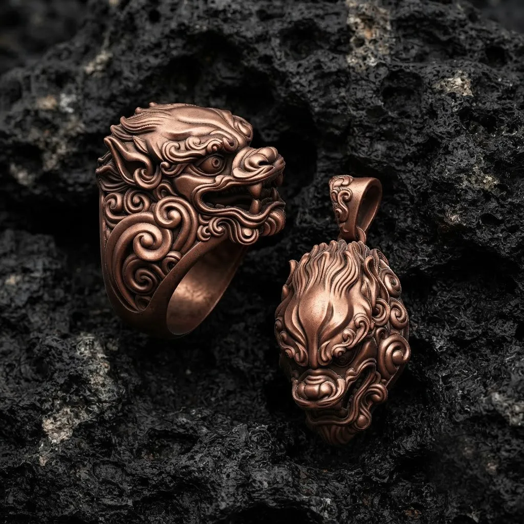 Chinese Foo Dog Lion Dragon Ring Pendant Collection Pack 3D Print Model .c4d .max .obj .3ds .fbx .stl .blend 