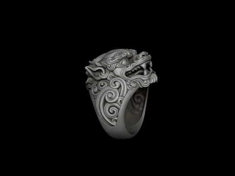 Chinese Foo Dog Lion Dragon Ring Pendant Collection Pack 3D Print Model