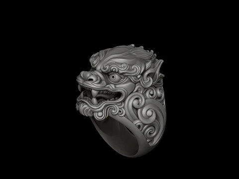 Chinese Foo Dog Lion Dragon Ring Pendant Collection Pack 3D Print Model