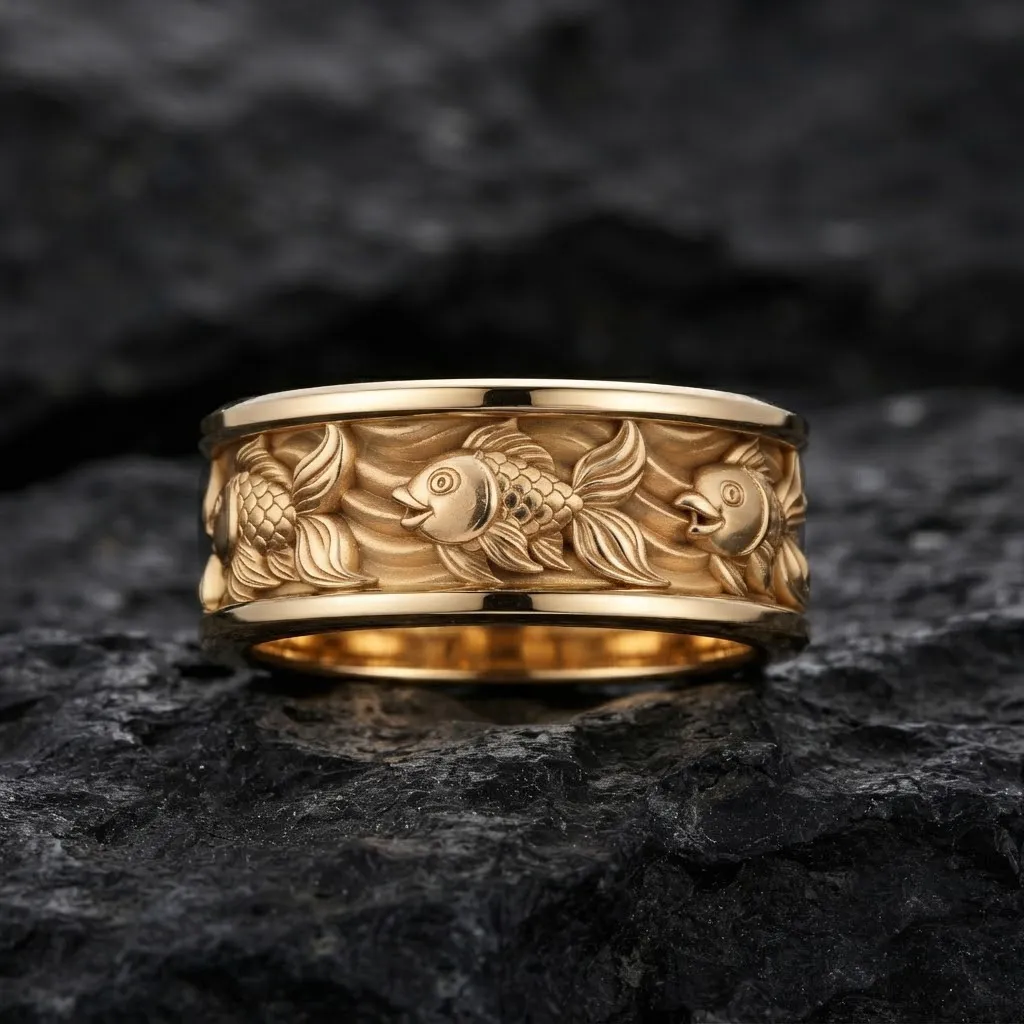 Golden Fish Ring 3D print model 3D Print Model .c4d .max .obj .3ds .fbx .stl .blend 