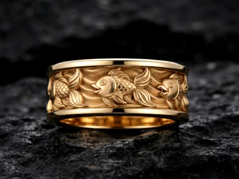 Golden Fish Ring 3D print model 3D Print Model