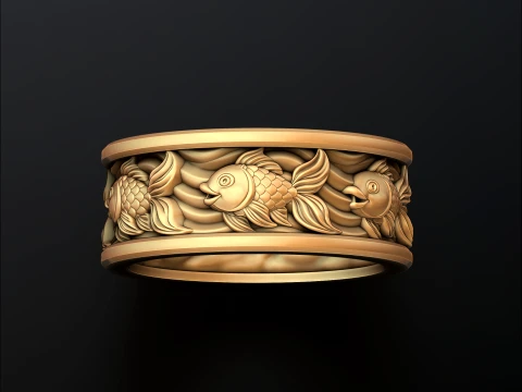 Golden Fish Ring 3D print model 3D Print Model