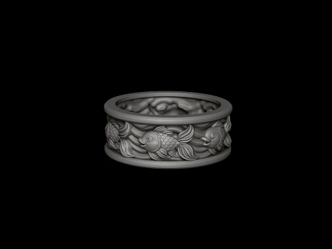 Golden Fish Pendant Ring Collection Pack 3D Print Model