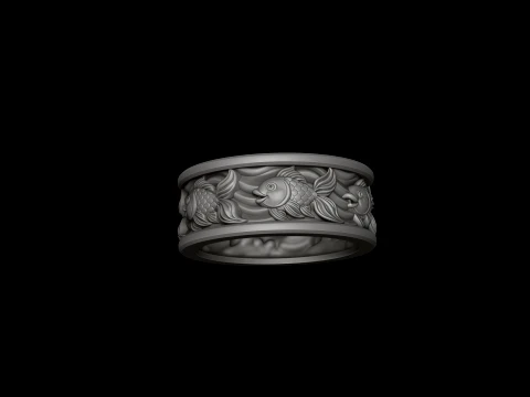 Golden Fish Pendant Ring Collection Pack 3D Print Model