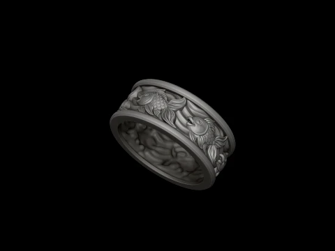 Golden Fish Pendant Ring Collection Pack 3D Print Model