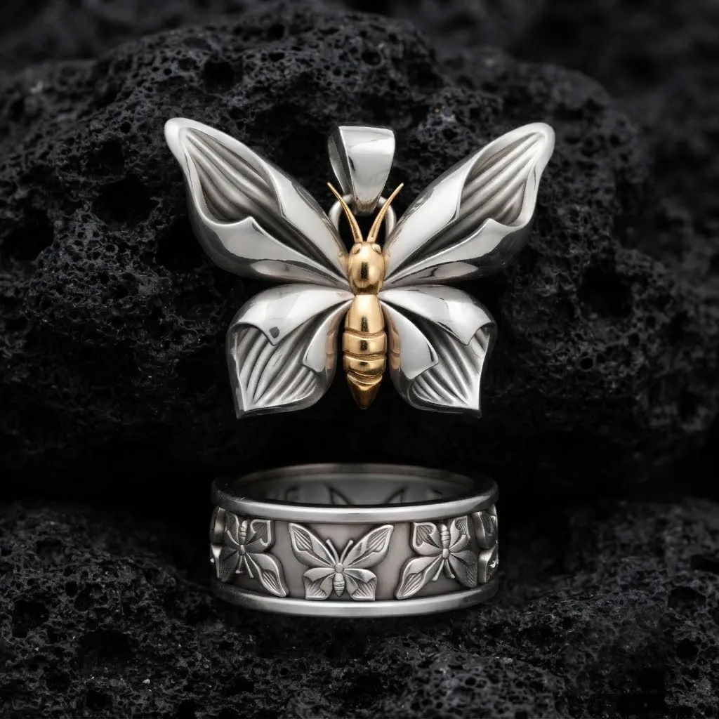 Butterfly Ring v2 and Butterfly Pendant Collection Pack 3D Print Model .c4d .max .obj .3ds .fbx .stl .blend 