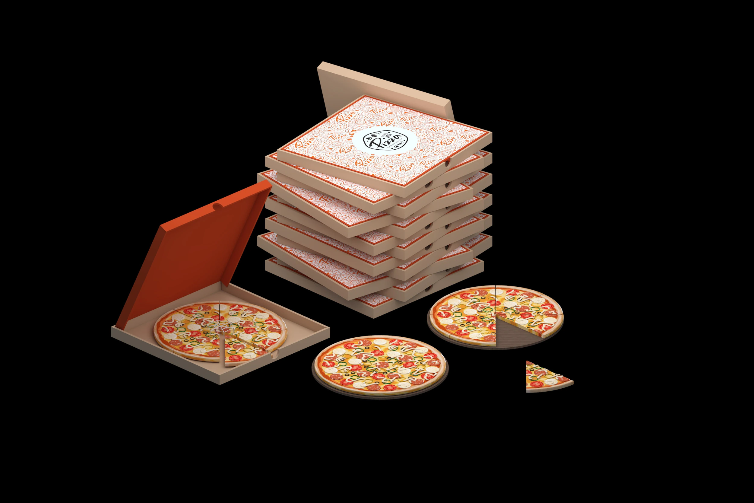 Pizza em uma bandeja de madeira Modelo 3D .c4d .max .obj .3ds .fbx .stl .blend 