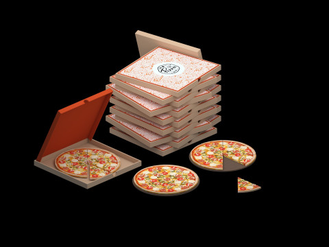 Pizza on a wooden tray 3Dモデル