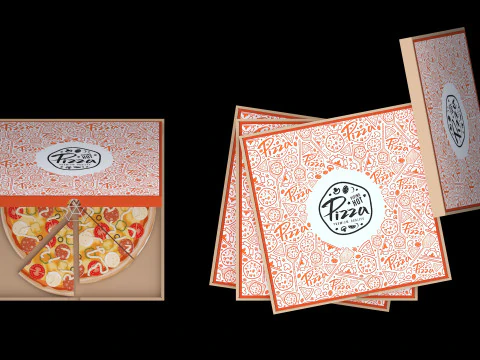 Pizza em uma bandeja de madeira Modelo 3D