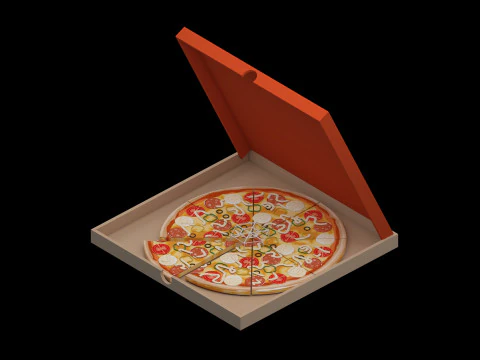 Pizza em uma bandeja de madeira Modelo 3D