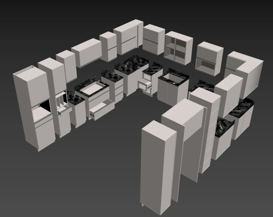 Kitchen units low-poly 3D Model .c4d .max .obj .3ds .fbx .stl .blend