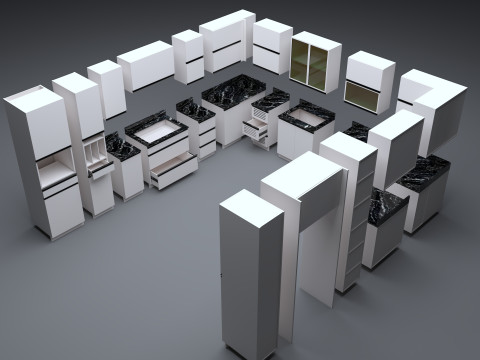 Kitchen units low-poly 3D Model