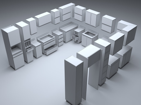 Kitchen units low-poly 3D Model