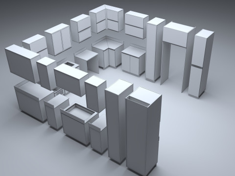Kitchen units low-poly 3D Model