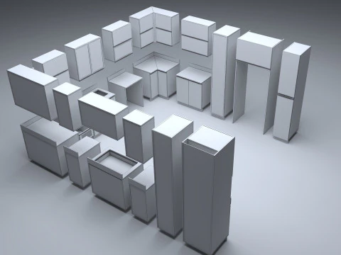 Kitchen units low-poly 3D Model