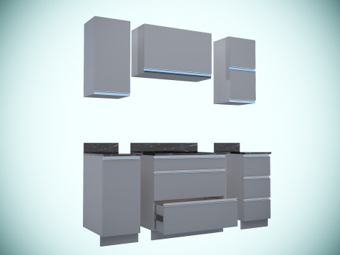 Kitchen units low-poly 3D Model