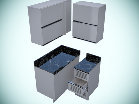 Kitchen units low-poly 3D Model