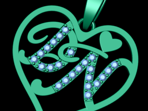 Diamond pendant 3d render - the letter DN 3Dプリントモデル