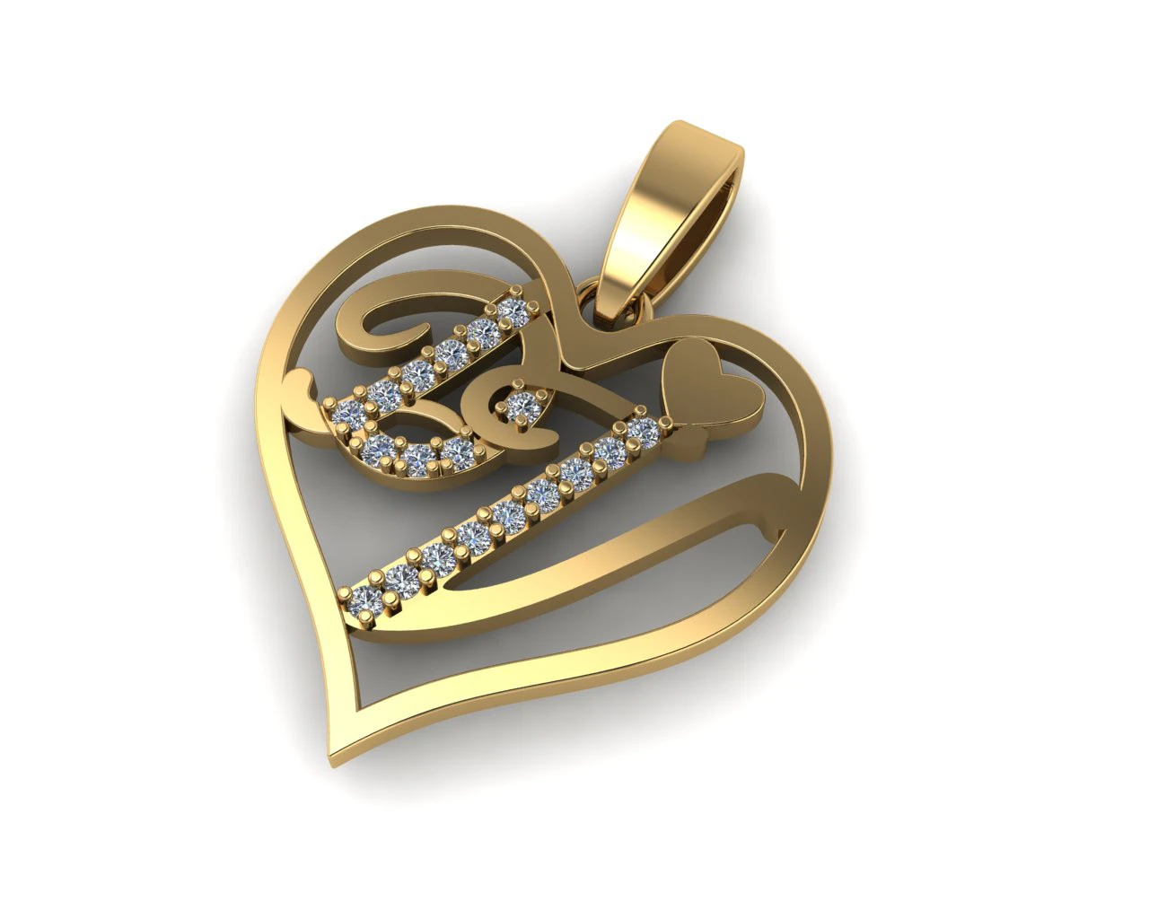 Diamond pendant 3d render - the letter DV 3D Print Model .c4d .max .obj .3ds .fbx .stl .blend 
